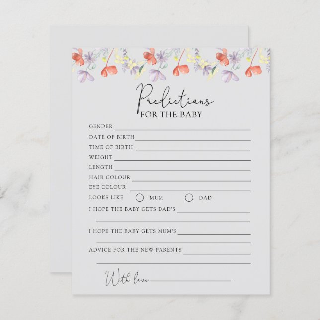 Wildblommor-förutsägelser för baby (Fram/baksida)