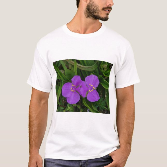 Wildblommor Fuchsia Spiderwort Hett Vår Gifts Tee (Framsida)