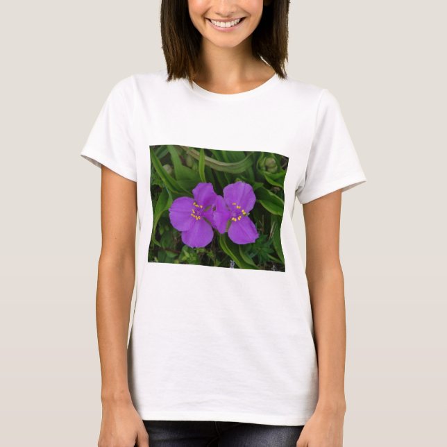 Wildblommor Fuchsia Spiderwort Hett Vår Gifts Tee Shirt (Framsida)