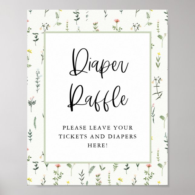 Wildblommor Garden Baby Shower Diaper Raffle Signs Poster (Framsidan)