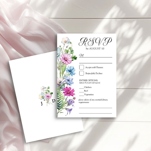 Wildblommor Garden Blommigt Bröllop och Entree Opt OSA Kort (RSVP with entree choices from the Wildflower Garden Wedding Collection by Darling & May)