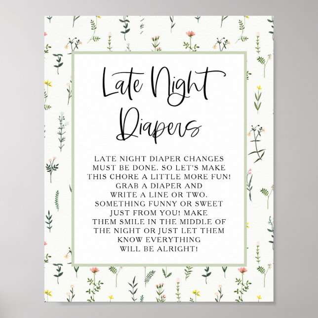 Wildblommor Garden Late Night Diaper Poster (Framsidan)