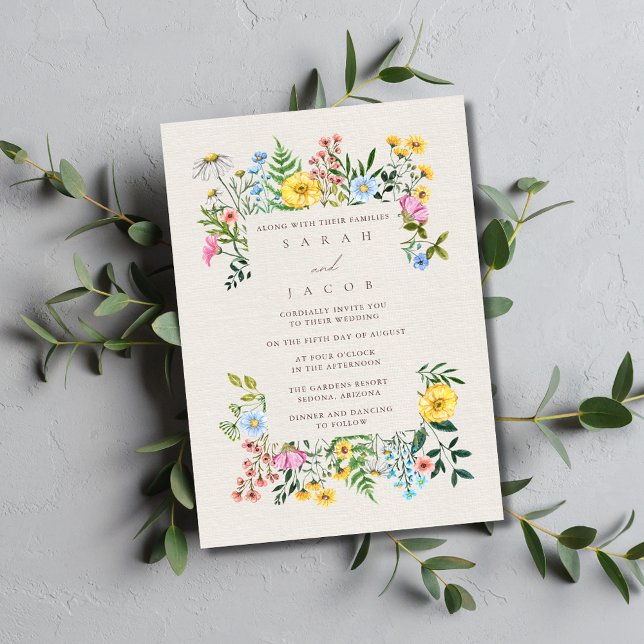 Wildblommor Garden Wedding Inbjudningar (Wildflowers Garden Wedding Invitation)