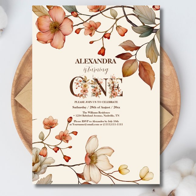 Wildblommor Girls 1:a födelsedag Party Söt Blommig Inbjudningar (Skapare uppladdad)