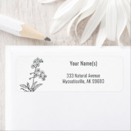 Wildblommor Glöm-me-not Black and White Blommigt Returadress Etikett
