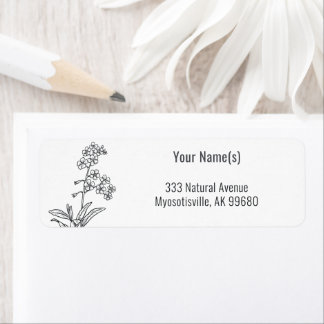 Wildblommor Glöm-me-not Black and White Blommigt Returadress Etikett