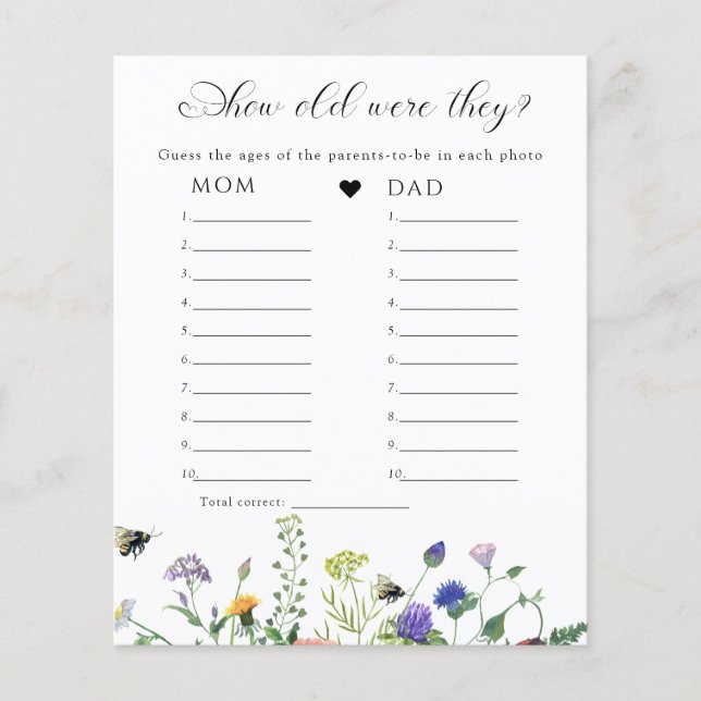 Wildblommor Greenery Baby Shower Game (Framsida)