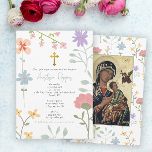 Wildblommor Greortodox Christening Baptism Inbjudningar