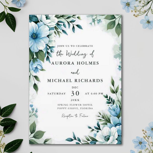 Wildblommor Grönt Elegant Vår Garden Wedding Weddi Inbjudningar (Skapare uppladdad)