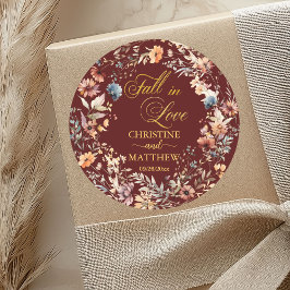 Wildblommor Guld "Fall in Kärlek" Elegant bröllop Runt Klistermärke