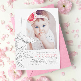 Wildblommor Hand-dragen Baptism Flicka Photo Inbjudningar
