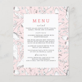 Wildblommor Handdragen Elegant Rosa Bröllop Menu Flygblad