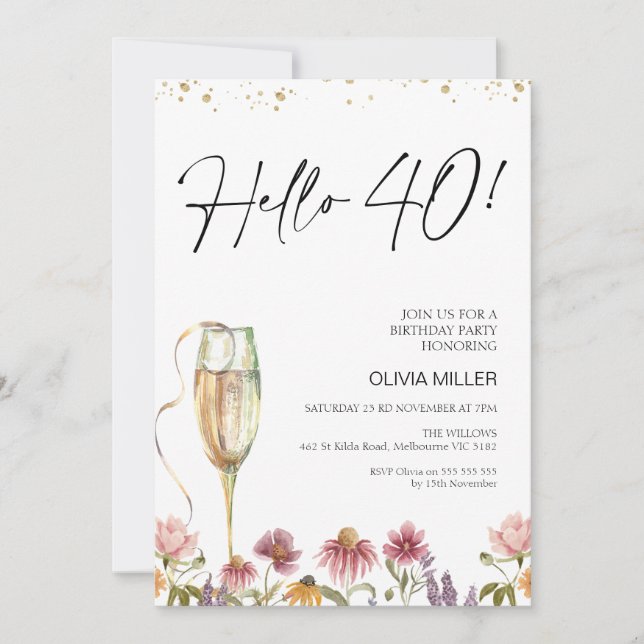 Wildblommor Hej 40 födelsedag Inbjudningar (Framsida)
