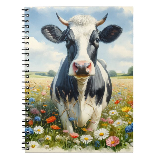 Wildblommor Holstein Dairy Cow Anteckningsbok (Framsidan)
