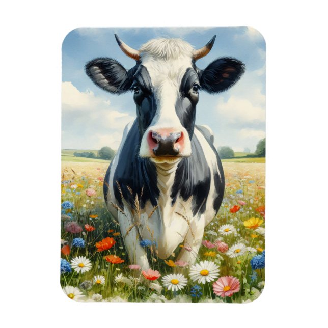 Wildblommor Holstein Dairy Cow Flexible Magnet (Vertikal)
