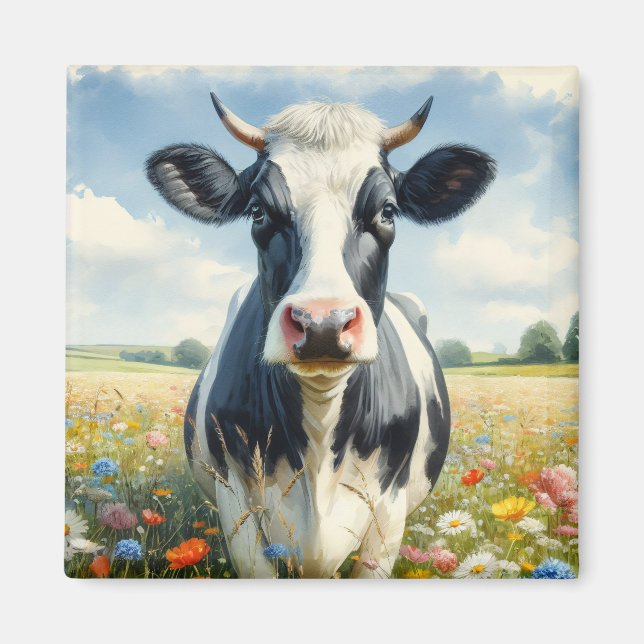 Wildblommor Holstein Dairy Cow Magnet (Framsidan)