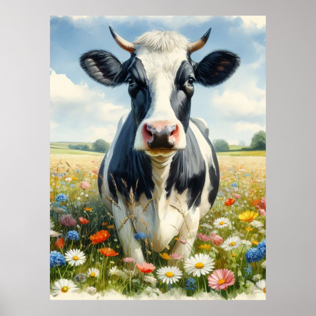 Wildblommor Holstein Dairy Cow Poster (Framsidan)