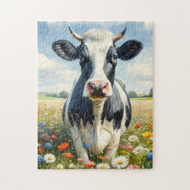 Wildblommor Holstein Dairy Cow Pussel (Vertikal)