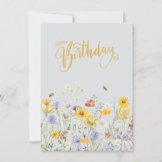 Wildblommor i Bloom Grattis på födelsedagen Card (Framsida)