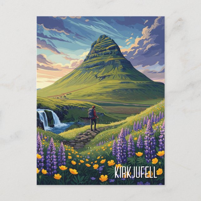 Wildblommor i Kirkjuföll Island Travel Vykort (Framsida)
