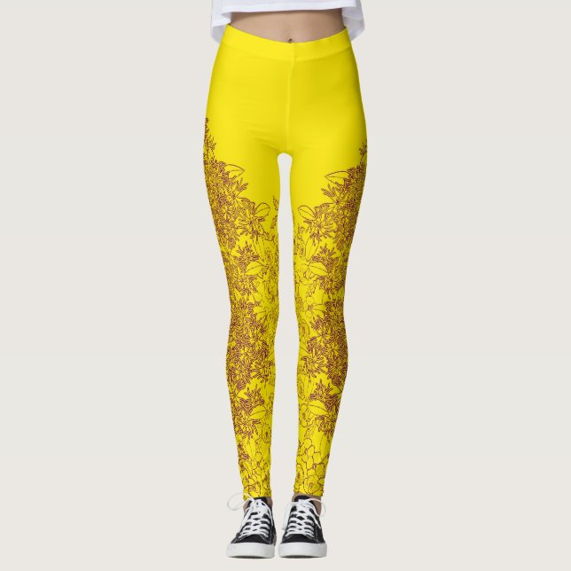 Wildblommor i Lila och Guld av Aleta Leggings (Framsida)