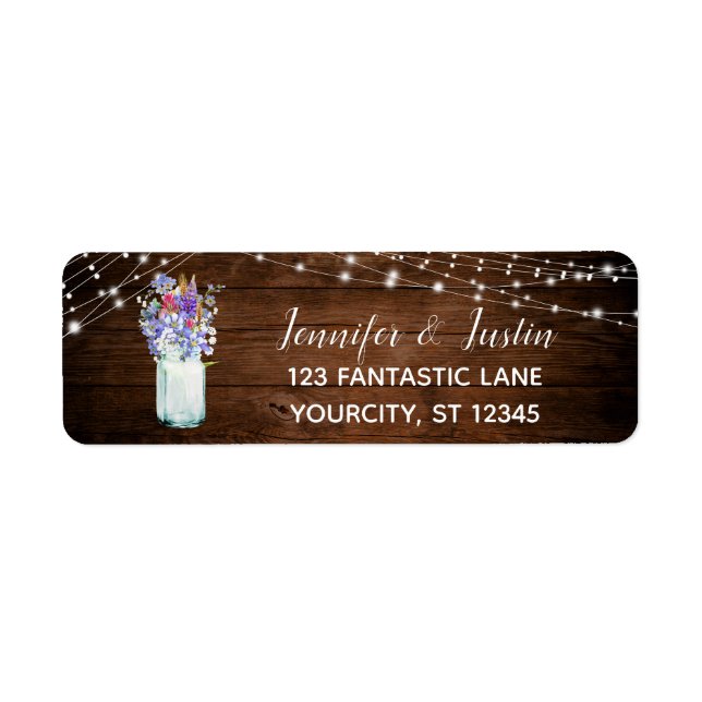 Wildblommor i Mason Burk Ljus & Brown Wood Returadress Etikett (Framsidan)