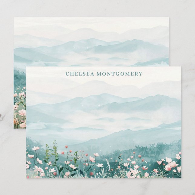 Wildblommor i Personligen  Rosa Watercolor Anteckningskort (Fram/baksida)