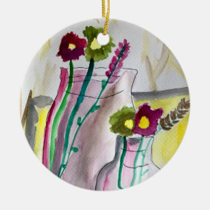 Wildblommor i vas abstrakt art julgransprydnad keramik