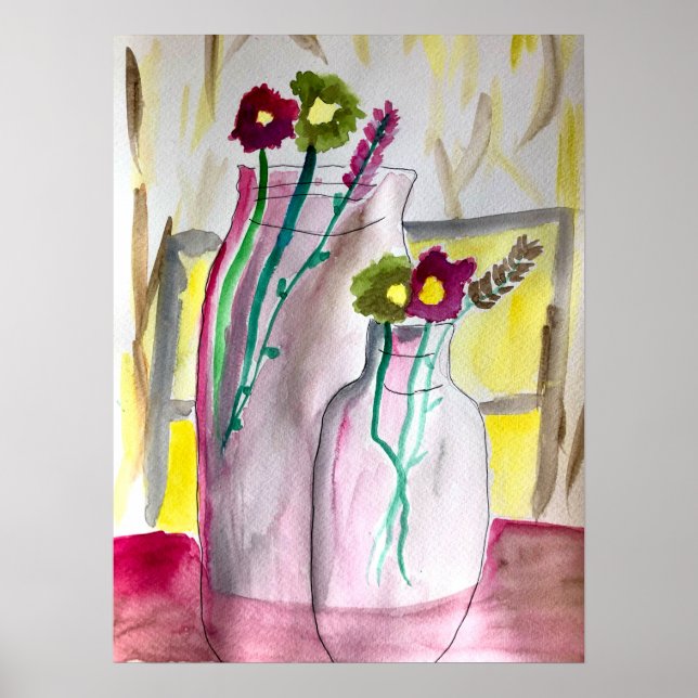 Wildblommor i vas abstrakt art poster (Framsidan)