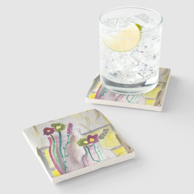 Wildblommor i vas abstrakt art stenunderlägg (Sidan)