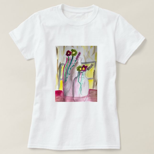 Wildblommor i vas abstrakt art t shirt (Design framsida)