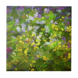 Wildblommor Impasto Painting - Original Flower Art Kakelplatta