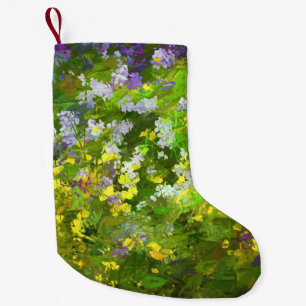 Wildblommor Impasto Painting - Original Flower Art Liten Julstrumpa