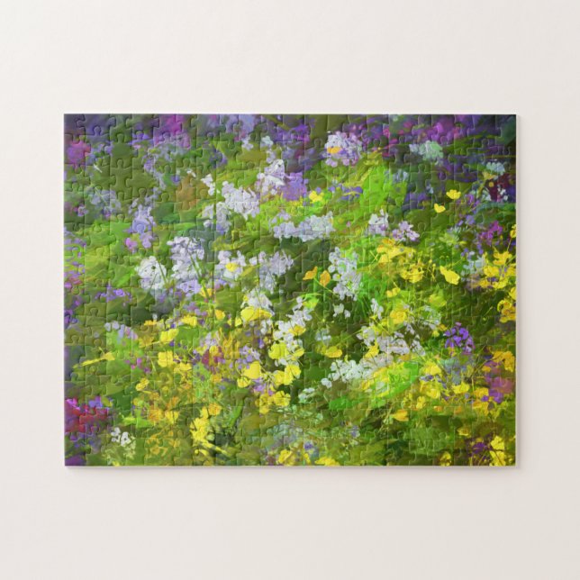 Wildblommor Impasto Painting - Original Flower Art Pussel (Horisontell)