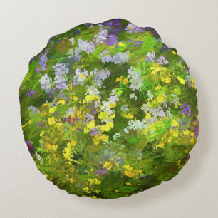 Wildblommor Impasto Painting - Original Flower Art Rund Kudde