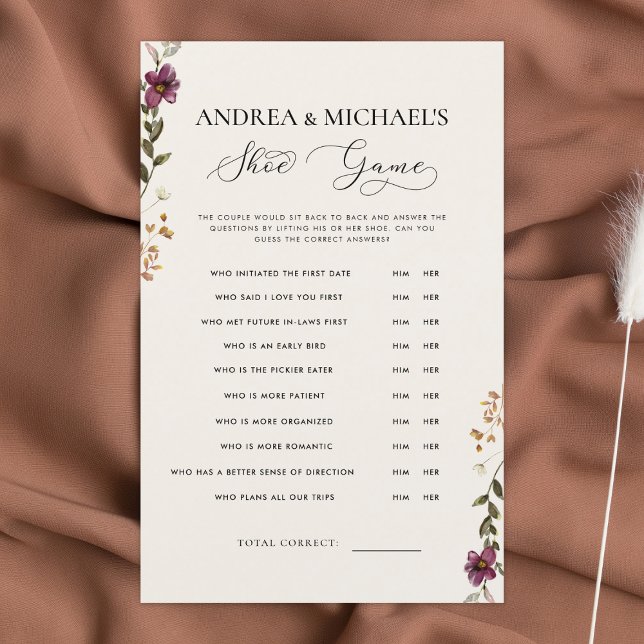 Wildblommor Ivory Boho Blommigt Bröllop Shoe Game (Skapare uppladdad)