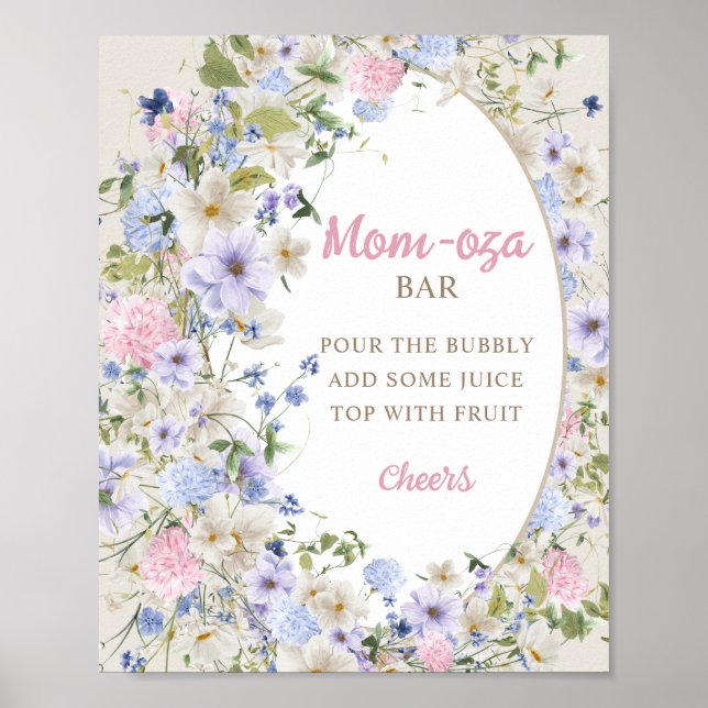 Wildblommor Ivory pastel rosa  Mamma-osa pub Poster (Framsidan)