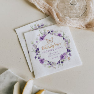 Wildblommor lila Butterfly kysser babydusch Pappersservett
