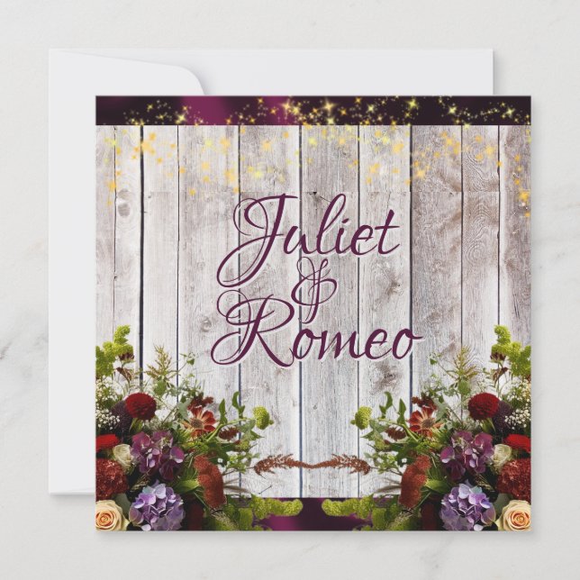 Wildblommor, Lila Ribbon & Ljus Bröllop 2 Inbjudningar (Framsida)