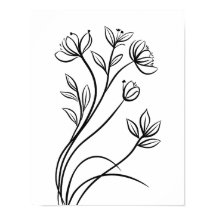 Wildblommor Line Art Black and White Botanical