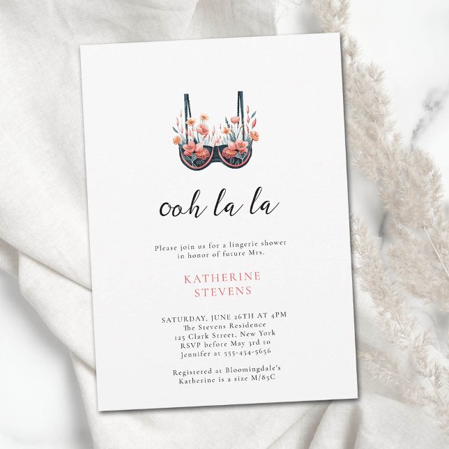 Wildblommor Lingerie Party Oh La Möhippa Inbjudningar (lingerie shower wildflowers black bra watercolor bridal party invite modern elegant classy feminine )