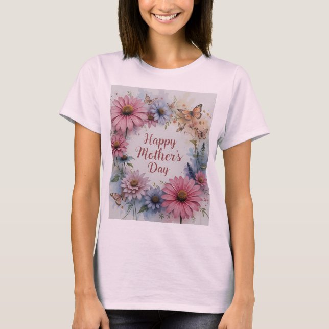 Wildblommor Lycklig Mors dag T Shirt (Framsida)
