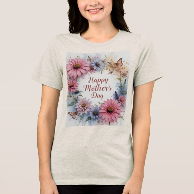 Wildblommor Lycklig Mors dag T Shirt (Framsida)