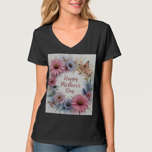 Wildblommor Lycklig Mors dag T Shirt (Framsida)