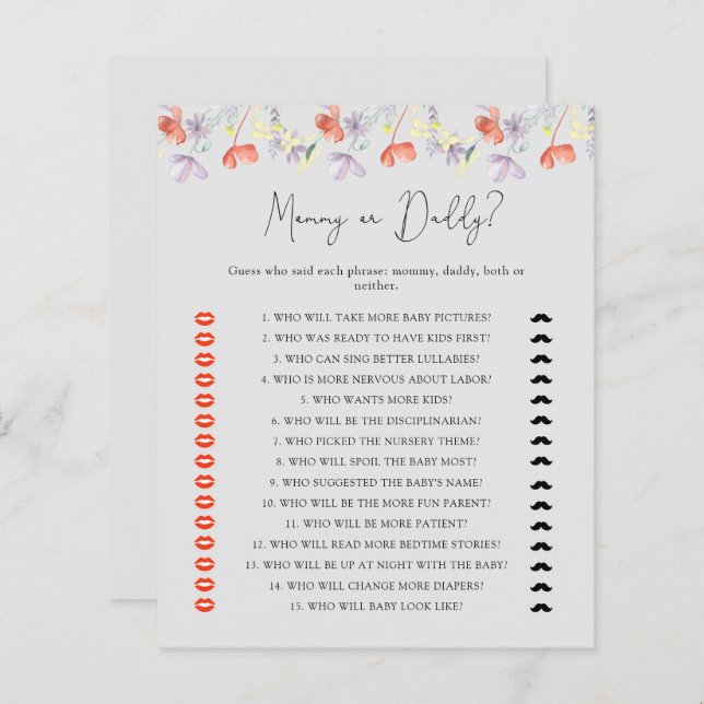 Wildblommor mamma eller babyduschspel (Fram/baksida)