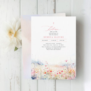 Wildblommor Meadow Elegant Summer Baptism Inbjudningar