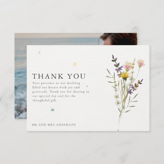 Wildblommor Meadow Photo Bröllop Tack (Fram/baksida)