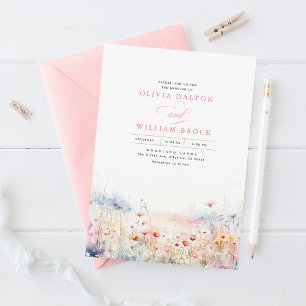 Wildblommor Meadow Soft Pastel Boho Bröllop Inbjudningar