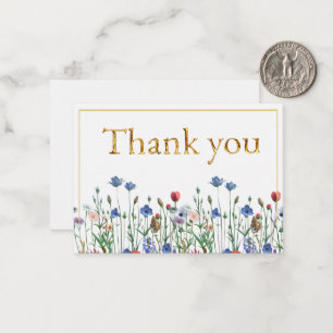 Wildblommor med Elegant Guld Script Tack Anteckningskort