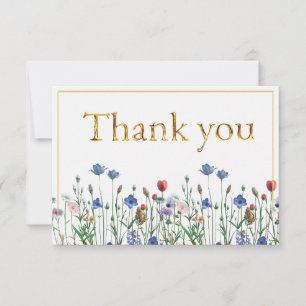 Wildblommor med Elegant Guld Script Tack Kort